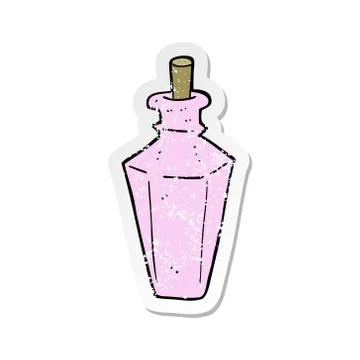 Retro distressed sticker of a cartoon perfume fragrance bottle Stock Illustration