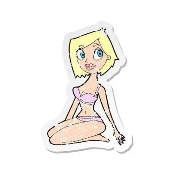 Sticker of a cartoon pretty woman in underwear Vector Image