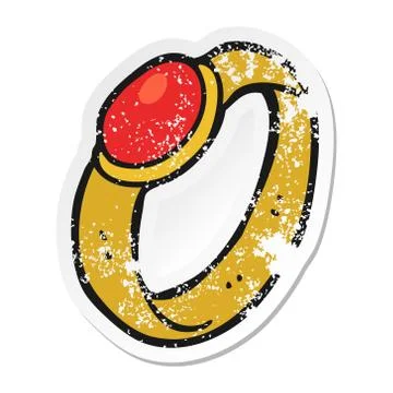 Retro distressed sticker of a cartoon ruby ring 스톡 일러스트