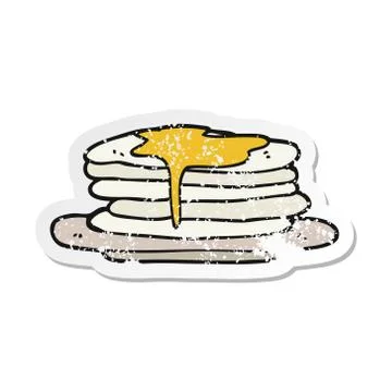 Retro distressed sticker of a cartoon stack of pancakes Stock Illustration