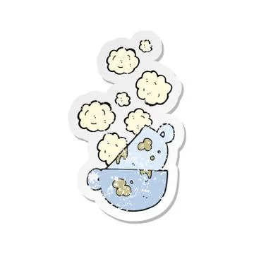 Retro distressed sticker of a cartoon stack of dirty coffee cups Stock Illustration