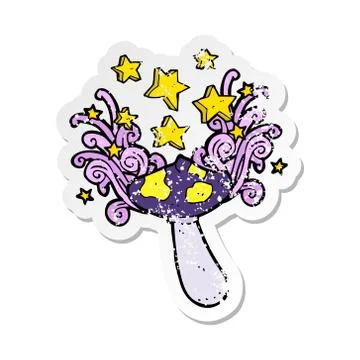 Retro distressed sticker of a cartoon toadstool 스톡 일러스트