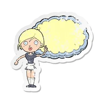 Retro distressed sticker of a cartoon waitress with text space Stock Illustration