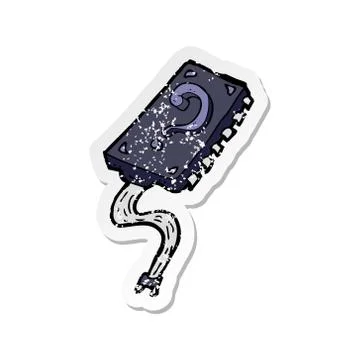 Retro distressed sticker of a computer chip cartoon イラスト素材