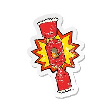 Retro distressed sticker of a exploding christmas cracker Illustrazione stock