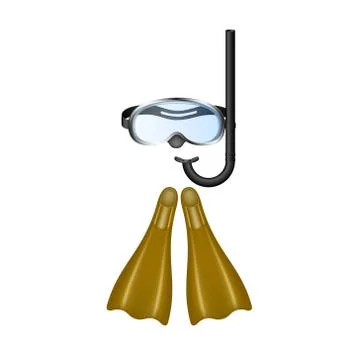Retro diving goggles with brown flippers Stock Illustration