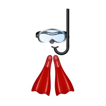 Retro diving goggles with red flippers Stock Illustration