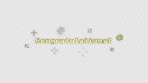 Retro dot “Congratulations!” text appears, surrounded by sparkling stars Video stock 343877152
