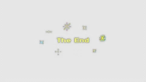 Retro dot-matrix “The End” text appears, surrounded by sparkling stars Stock Footage 343877144