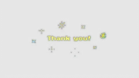 Retro dot-matrix “Thank you!” text appears, surrounded by twinkling stars. Stock Footage 343877148
