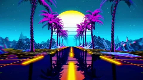 Retro Drive: Sunset Palm Trees Animation Stock Footage 270173035