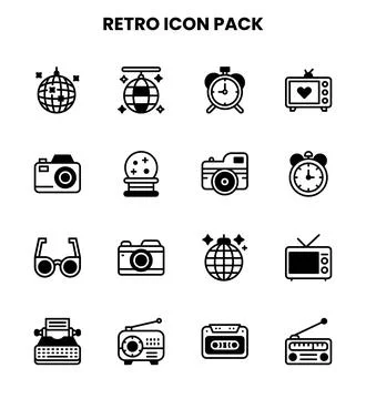 Retro DuoTone Vector Icons Pack Illustrazione stock