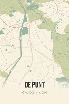 Retro Dutch map of De Punt, Drenthe. Vintage street map. Stock Illustration