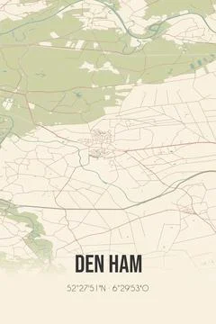 Retro Dutch map of Den Ham, Overijssel. Vintage street map. Stock Illustration