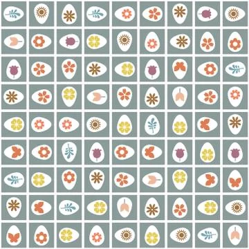 Retro easter egg with tulip flower vector texture background. Mosaic decorated Stockillustratie