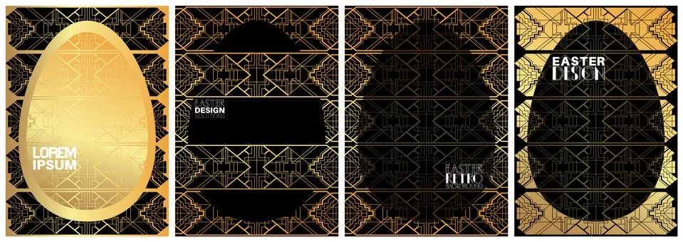 Retro Easter poster template set with geometric patterns. Creative abstract e 库存插图