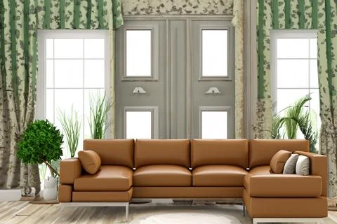 Retro eclectic design of vibrant interior living room with movable sofa Stock Photos