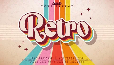 Retro Editable Text Effect Graphic Style with Vintage 3d Colorful Typography  Illustration