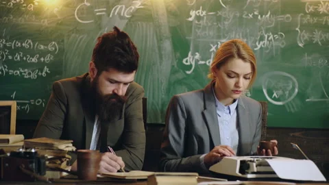 Retro education and knowledge concept. Professors is searching for knowledge in Stock Footage 141415448