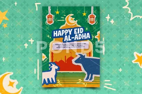 Retro Eid Al-Adha Flyer Collage Scrapbook Style PSD Template