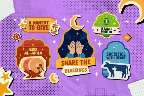 Retro Eid Al-Adha Scrapbook Badge Sticker Stock Illustration