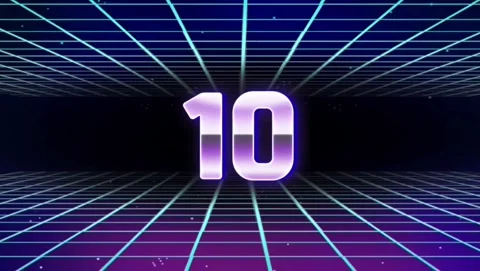 Retro eighties synthwave neon grid ten second countdown Stock Footage 345461020