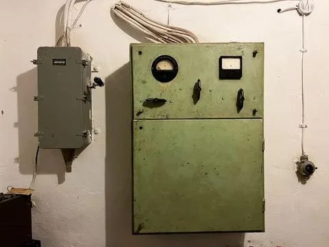 Retro Electric Control Panel: Nostalgic Industrial Detail Stock Photos