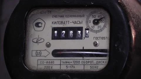 Retro electricity meter with analog clock signals, Stock Footage 229412613