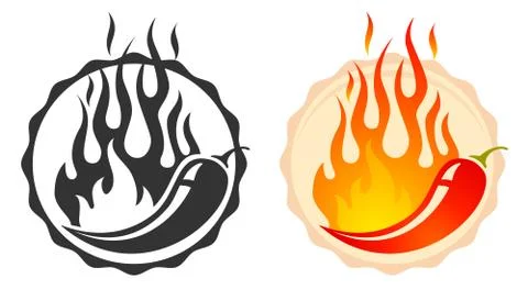 Retro emblem with hot chilli and fire Иллюстрация