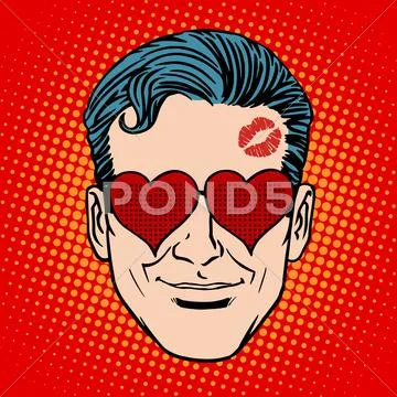 Retro Emoji lover man face Stock Illustration