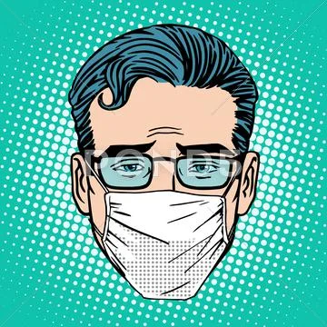 Retro Emoji sore virus infection medical mask face man Stock Illustration