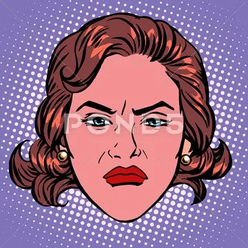 Retro Emoji wicked contempt woman face Stock Illustration