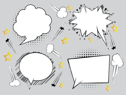 Retro empty blank comic bubbles and elements set. Collection of comic book sp Illustrazione stock