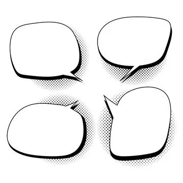 Retro empty comic bubbles and elements set with black halftone shadows 스톡 일러스트