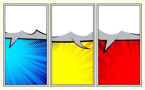 Retro empty comic bubbles and elements set with colorful halftone. Stock Illustration