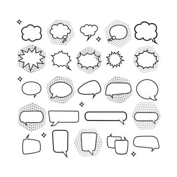 Retro empty comic bubbles in bright colors or speech and thought icon set on  Stock Illustration