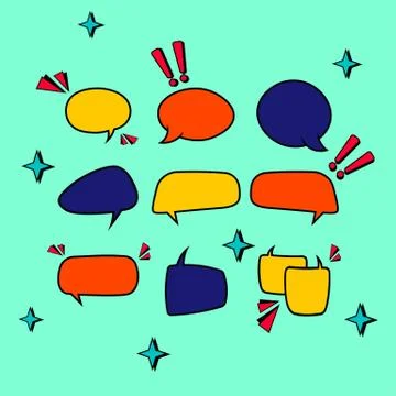 Retro empty comic bubbles in bright colors or speech and thought icon set on  Stock Illustration