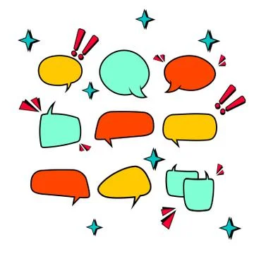 Retro empty comic bubbles in bright colors or speech and thought icon set on  Stock Illustration