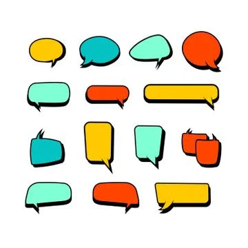 Retro empty comic bubbles in bright colors or speech and thought icon set on  스톡 일러스트