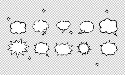 Retro empty comic bubbles icon or speech and thought icon set on isolated bac Ilustración de archivo