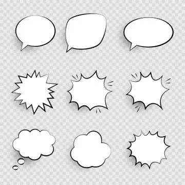 Retro empty comic  pop art speech bubbles set in Vintage design  with black h Stock Illustration