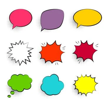 Retro empty comic  pop art speech bubbles set in Vintage design  with black h 스톡 일러스트