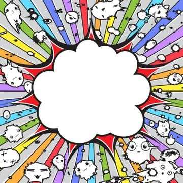 Retro empty comic speech bubble with cute faces of monsters ghosts Stock-Illustration