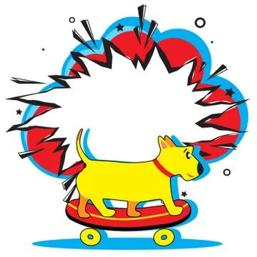 Retro empty comic speech bubble and cute dog rides on skateboard Stock-Illustration