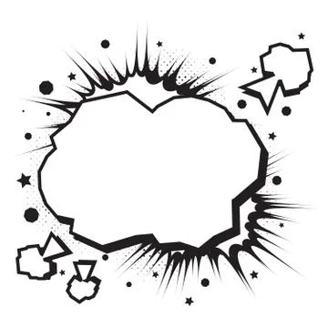 Retro empty comic speech bubble. Hand drawn black and white colors cartoon Stock Illustration