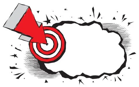 Retro empty comic speech bubble and an arrow directed to center of target Stock Illustration