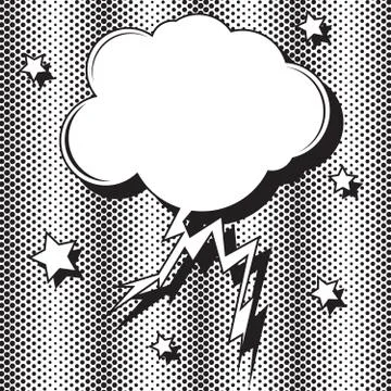 Retro empty speech bubble in form of cloud with lightning striking. Pop art イラスト素材