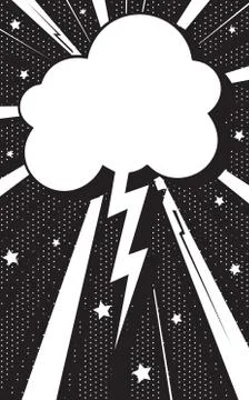 Retro empty speech bubble in form of cloud with lightning striking. Pop art Stock-Illustration