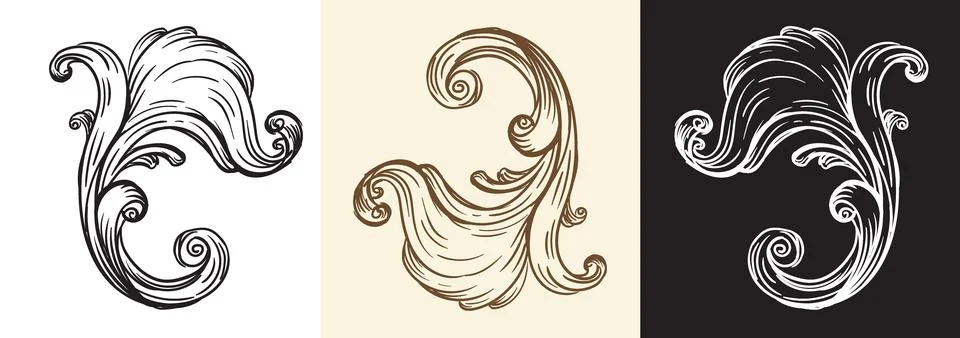 Retro engraving baroque design element vector illustrations Stock Illustration