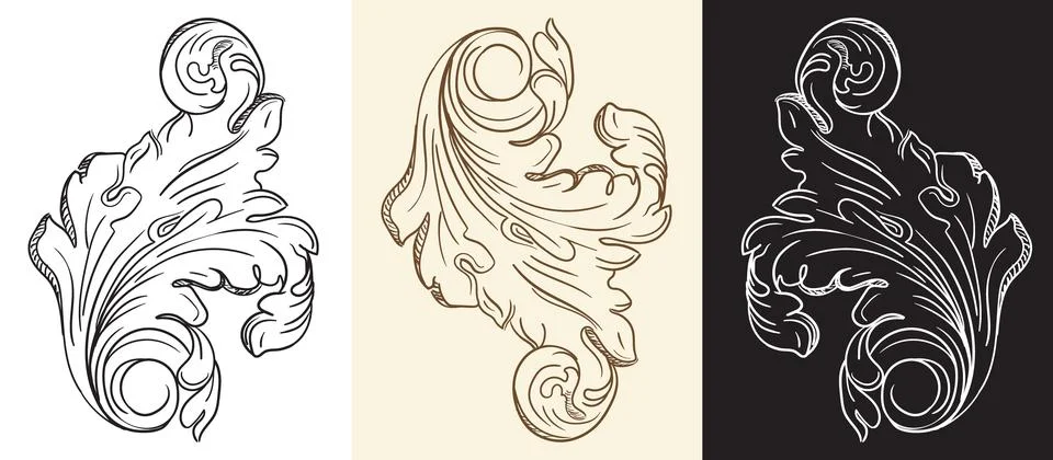 Retro engraving baroque design element leaf vector illustrations Stock Illustration